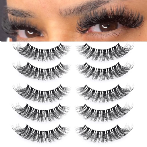 [BRSW2HQKPIPBQ2Y2] D Curl 12-20mm Long Fluffy Mink Lashes, Clear Band Faux Mink Dramatic Curl Lashes that Look Like Lash Extension,Big Wispy Thick Volume strips lashes-5 Pairs (Clear Band V2)