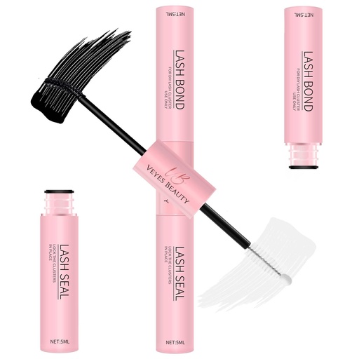 [BRSROHD5DF5RAA34] VEYESBEAUTY Lash Bond and Seal Waterproof 2 in 1 Cluster Lash Glue for Eyelash Extensions Long Lasting Strong Hold Individual Eyelash Glue for Self-Application at Home 5ml+5ml