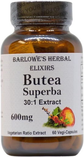[BRSWIHD4OMBGA3Q3] Barlowe’s Herbal Elixirs Butea Superba Extract 30: 1 | 600mg per Capsule | Tai Mees Vitality Herb | 60 Vegan Kapsleid | Kõrge Flavonoidide sisaldus | Stearaadivaba, klaaspudelis