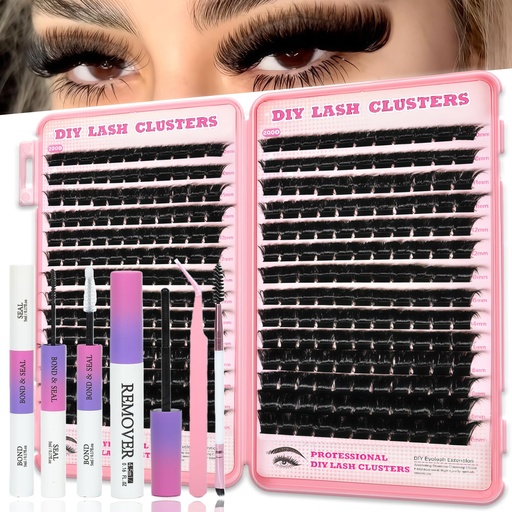 [BRSRGBITCIFGA2TK] Manga Lash Clusters Kit, 336 Pcs Fluffy Eyelash Clusters Extensions 200D+200D D Curl Individual Wispy False Eyelashes Kit with Lash Bond, Lash Remover, Lash Tweezers, Lash Brush (Lash Clusters10-18mm)
