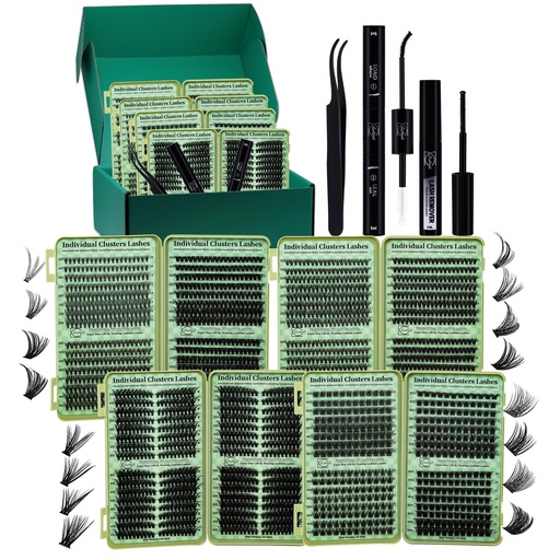 [BRSREGA3CQCGEE34] Lash Extension Kit DIY Cluster Lashes Gift Packs 4 Boxes Lash Clusters Eyelash Extensions Cat Eye Lashes Cluster Lash Kit with Lash Bond and Seal,Remover,Lash Tweezers,7 Counts(4 Boxes Kit-1)