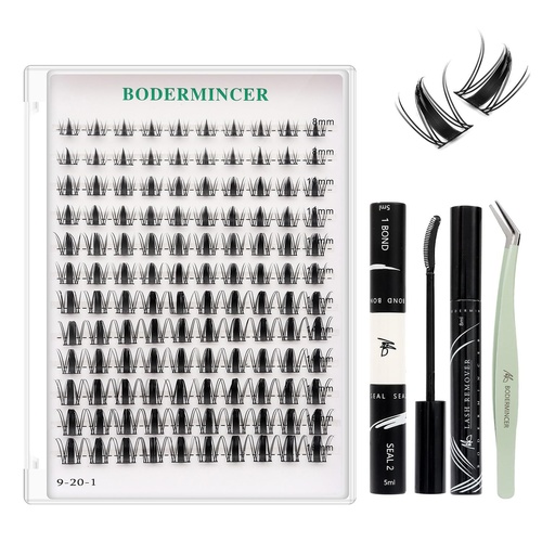 [BRSRAGQ3CIIGEDYV] BODERMINCER Lash Clusters Kit 10-12-14-16mm Mixed Natural D Curl Fairy Lashes Pre-glue Lash Extension Kit Bond and Seal Kit For Self Use DIY at Home (Lash KIT Fairy 8-10-12-14-16mm MIX)