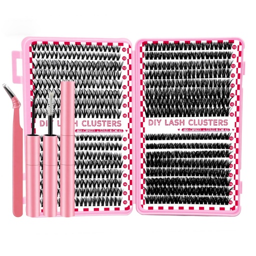 [BRSREC33AACWE2A2] Lash Clusters Kit: 10-16mm Individual DIY Fake Eyelash, Waterproof with Lash Bond and Seal, Tweezers, Natural Pestañas Postizas Naturales. (640PCS-3/4/6/8)