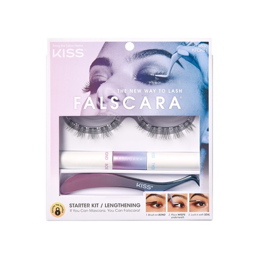 [BRSWYYAECIMWMHI2] KISS Falscara DIY Lash Extension Starter Kit 10 Reusable Featherlight Eyelash Lengthening Wisps, Applicator, Bond & Seal