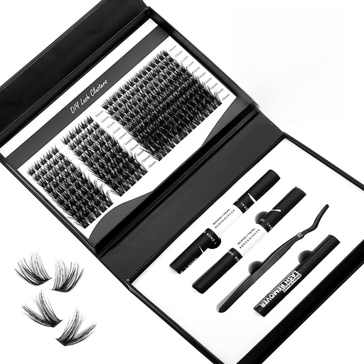 [BRSRGYYQCF6RYYLJ] BODERMINCER DIY Lash Clusters Kit, Mixed Lash Styles 10-18mm, 2 Bond & Seal + Lash Remover + Tweezers, Wispy & Fluffy Cluster Lashes for DIY Eyelash Extensions, Natural & Dramatic Look (Lash Kit -A)