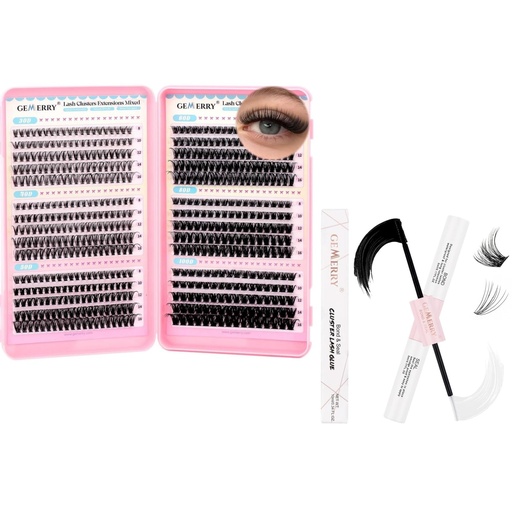 [BRSRGY3RBV7BSE3U] GEMERRY 565Pcs Lash Clusters D Curl + Lash Bond and Seal Waterproof