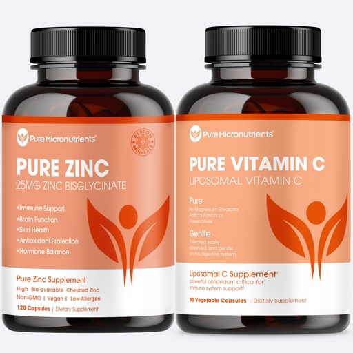 [BRSWYHAHBECWCFA6] Pure Zinc Bisglycinate & Liposomal Vitamin C Immunity Bundle – High Absorption, Energy & Vitality, Gentle on Stomach, Clean Ingredients, Non-GMO, Easy-to-Digest Formula, Pure Micronutrients