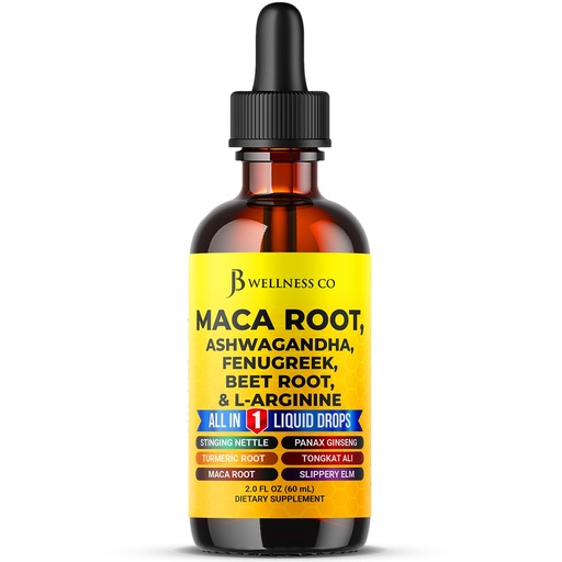 [BRSREAL7BN6BEYDK] JB Wellness Co Organic Maca Root Liquid Drops with Ashwagandha, Nettle, Fenugreek, Beet Root and L-Arginine Liquid Multivitamin for Women and Men - 2oz
