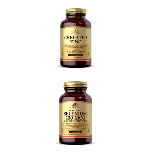[BRSW2AD6CIBRSAA6] Solgar Chelated Zinc, 250 Tablets - Zinc for Healthy Skin + Solgar Yeast-Free Selenium 200 mcg, 250 Tablets - Supports Antioxidant & Immune System Health