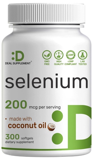[BRSRG2T6AUIBYE3D] DEAL Supplement Selenium for Women & Men 200mcg Per Serving, 300 Softgels | Thyroid Support* | L-Selenomethionine Form | Made with Coconut Oil | Non-GMO, Gluten Free