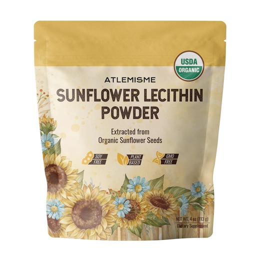 [BRSRECTQOQFWY2DB] Organic Sunflower Lecithin Powder | 100% Non-GMO, USDA Certified, Gluten-Free | Brain, Liver & Heart Health Support | Premium Food Emulsifier for Baking & Smoothies | 4oz (113g) 10g Daily Serving