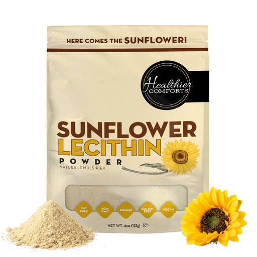 [BRSRECQDOYNBYDTH] Healthier Comforts Sunflower Lecithin Powder (4 oz) | Non-GMO, Plant-Based Emulsifier for Smoothies, Baking, Chocolate, Salad Dressings & DIY Skincare | Natural Phospholipid Source