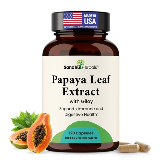 [BRSREBD2AAHQYELH] Papaya Leaf Extract 120 Capsules For Digestion | Digestive Enzymes for Platelets & Gut Health | Vegetarian Pills For Men & Women | Spleen Support, Immunity Supplement Tablets | Manufactured in USA