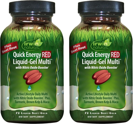 [BRSRMYL5PMCBMHQY] Irwin Naturals Quick Energy RED Liquid-Gel Multi – 72 Liquid Soft-Gels – Nitric Oxide + Energy Support - 2 Pack