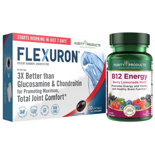 [BRSWYCQHOICRGHTH] Purity Products Flexuron Joint Formula + B-12 Energy Melt Flexuron (Krill Oil, Low Molecular Weight Hyaluronic Acid, Astaxanthin) - B12 Energy Melt (Methylcobalamin B12, Vitamin D3, Biotin +More)