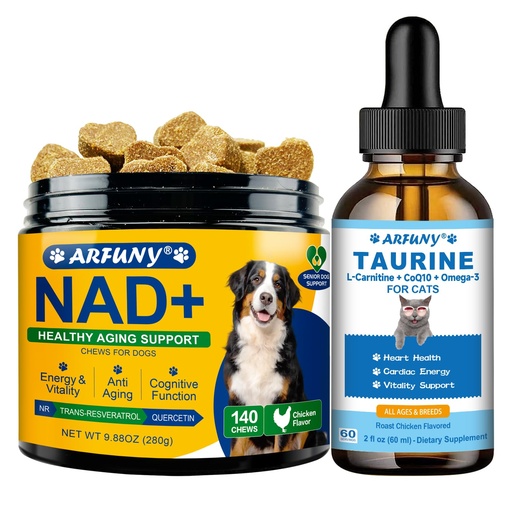 [BRSRGCY3BUNQE3DF] NAD+ Soft Chews for Dogs & Taurine Supplement for Cats - for Dogs Energy & Vitality, Anti-Aging, Cognitive Function - for Cat Heart Health, Cardiac Function Support - Cat Taurine Drops with L-Carnitin