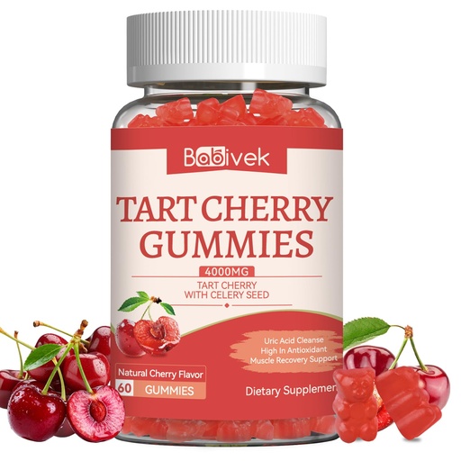 [BRSRGYALPN5RSYD7] Tart Cherry Gummies with Celery Seed Extract – 4000mg Equivalent Per Serving，2-in-1 Antioxidant & Uric Acid Support – Vegan, Pectin-Based, Delicious Natural Cherry Flavor, 60 Gummies
