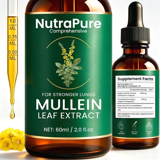 [BRSRGAIOA4IQMYLU] Mullein Drops for Lungs, Pure Mullein Extract Drops - Lung Detox Formula with Organic Mullein Leaf Extract & Chlorophyll - 2 FL.OZ (1 PCS)