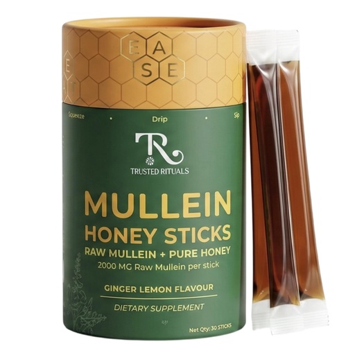 [BRSRGZQ3CEAQK3TB] Mullein Honey Sticks - 2000mg Mullein per Stick – Aids Lung Detox & Respiratory Health Support – Mullein Leaf Extract Supplement with Raw Honey – Ginger Lemon Flavor – Supports Throat Soothing & Seasonal Comfort – For Smokers and Seasonal Support - 30 Sticks