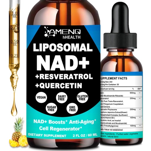 [BRSRAGIBBMOQYHI4] NAD Supplement, Liposomal NAD Nicotinamide Riboside Resveratrol 900mg Quercetion, TMG, Vitamin B3, High Potency NAD Plus Liquid Supplement for Cell Regenerator, Longevity, Energy, Anti-Aging, Focus