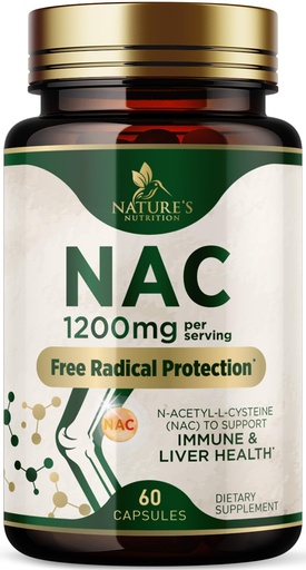 [BRSRACD5BEMQ2YLX] NAC Supplement - 1200mg Per Serving N-Acetyl-L-Cysteine - Free-Form NAC is a Powerful Antioxidant for Daily Immune, Liver & Respiratory Support - Vegan, Gluten Free, Bottled in USA - 60 Capsules
