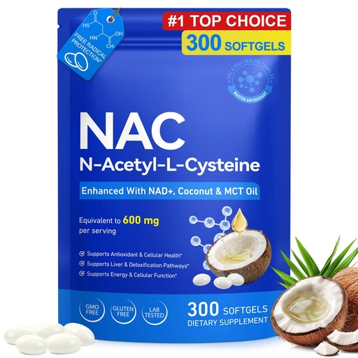 [BRSRYYYTBYOW2E3D] Triple-Action NAC 600mg with NAD+ & MCT Oil – Advanced Cellular & Liver Support Supplement, N-Acetyl Cysteine for Glutathione Production, Antioxidant & Immune Defense, 100-Day Supply, Non-GMO