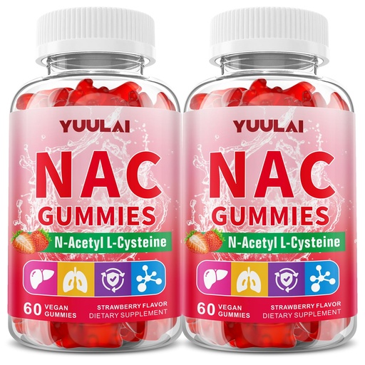 [BRSRGFACCJ4A2DTK] 2 Pack NAC Gummies for Adults & Kids, 1000mg N-Acetyl Cysteine Supplement for Antioxidants & Immune Support, Sugar-Free, Vegan, Strawberry Flavor, 120 Count