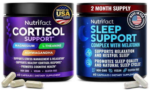 [BRSRGBIHOZ6BEDTK] Cortisol Supplements & Sleep Supplement with Melatonin Bundle for Day & Night Balance - Vegan, Non-GMO, Made in USA Supplements for Men and Women - with Magnesium Glycinate, Ashwagandha, L-Theanine