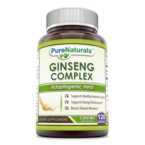 [BRSWGZ3QDN5B4AI2] Pure Naturals Ginseng Complex - 1000mg per Serving, 120 Capsules Per Bottle - Supports Healthy Immune Function, Brain Health, Promotes Energy Performance and More