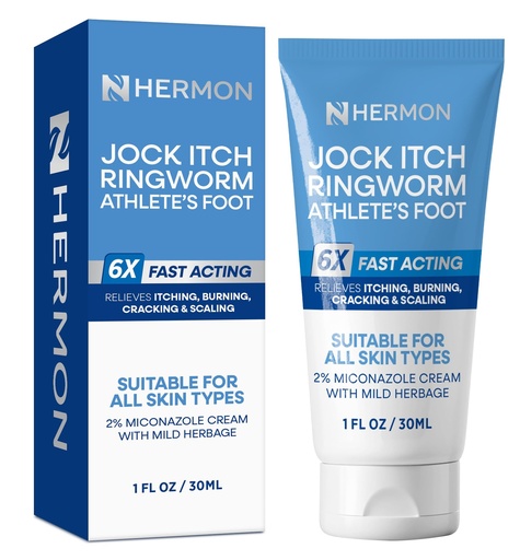 [BRSRGZYLCIIBMELG] Hermon Jock Itch Antifungal Cream, Ringworm Treatment for Humans, Ringworm Cream for Humans, Foot & Body Balm, Provides Soothing Relief-1.05oz