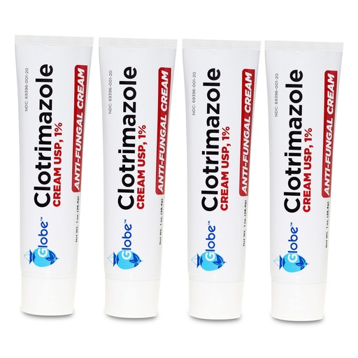 [BRSW2HY3OUDQE3TU] Globe Clotrimazole Antifungal Cream 1% USP, 1 oz (4 Pack), Anti Fungal Treatment, Relieves Itching, Burning, Cracking and Scaling Associated Athletes Foot, Jock Itch, Ringworm and More