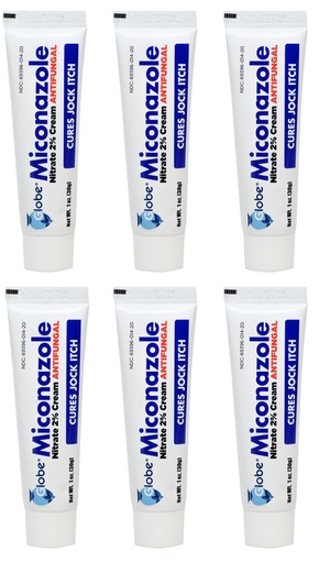 [BRSWKEAQBN5AK3LC] Miconazole Globe (6 Pack) 2% Nitrate 2% Antifungal Cream, Cures Most Athletes Foot, Jock Itch, Ringworm and More. 1 OZ Tube