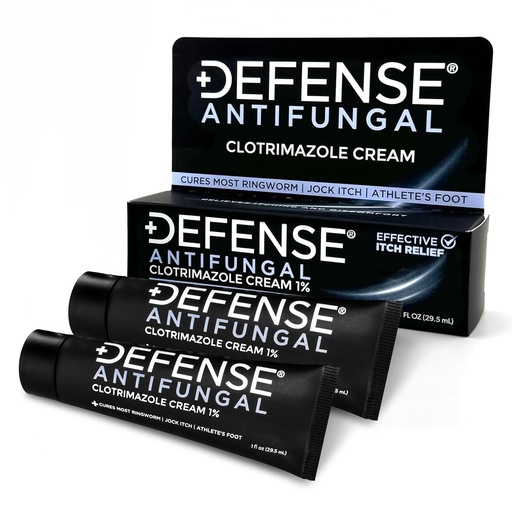 [BRSRAFI7CV7GA23H] Defense Clotrimazole Antifungal Cream 2pk | Jock Itch, Athlete's Foot, Ringworm Treatment | Medicated Itch Relief Anti Fungal Cream for Skin and Foot Fungus