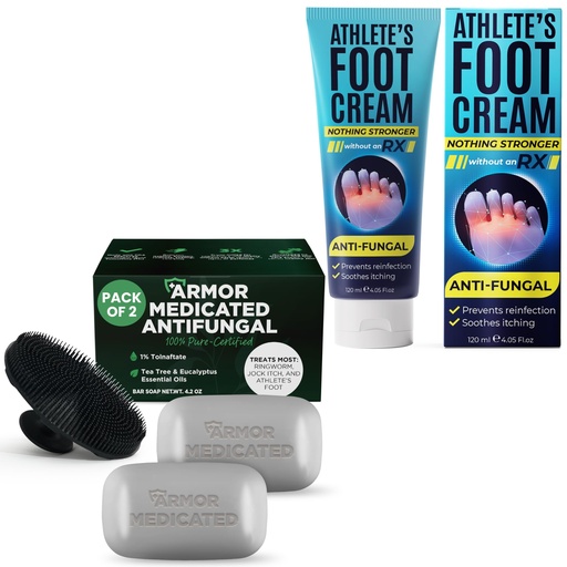 [BRSREZAFBUOROFAZ] Terramed Just Think Comfort Soothing Antifungal Foot Care Bundle with Athlete’s Foot Cream and Antibacterial Soap for Ringworm, Itchy Skin and Cracked Heels