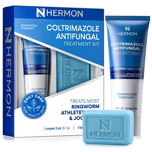 [BRSREHYFO55RG2TD] Hermon Clotrimazole Antifungal Treatment Cream & Soap Kit: Antifungal Cream for Athletes Foot, Jock Itch, Ringworm with Anti Fungal Soap - Relieves Itching Burning Cracking - 57g Tube / 113g Bar