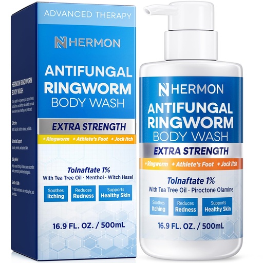 [BRSRGZQ2OACRO2TJ] Antifungal Ringworm Treatment Body Wash - Antibacterial Wash with 1% Tolnaftate & Tea Tree Oil for Ringworm, Jock Itch, Tinea, Back Acne & Foot Odor on back, chest, groin, feet for Men and Women 500ml