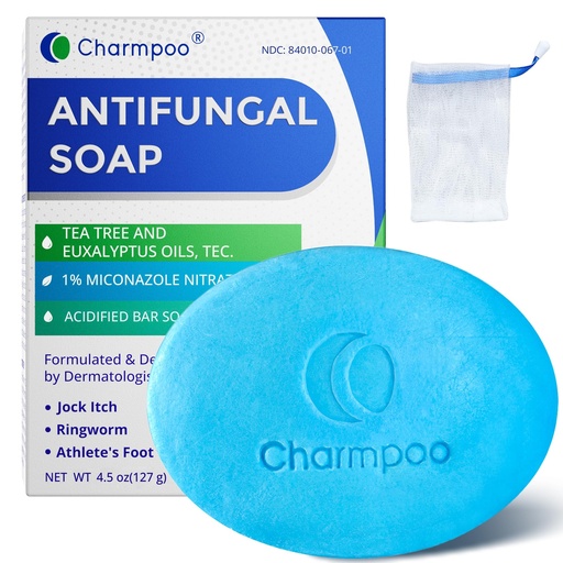 [BRSRABQ5B56RACD5] CHARMPOO Antifungal Soap with Itch Relief: Effectively Relieve Itching Burning Cracking Caused by Jock Itch Athlete's Foot Ringworm Rashes - Gentle Acidified Bath Soap for Adults and Kids 4.5 oz