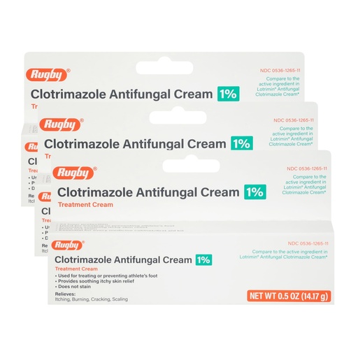 [BRSREYAOC4FAAFI4] Rugby Clotrimazole Antifungal Cream 1% - Treatment Cream - Helps Provide Soothing Itchy Skin Relief - 0.5 Oz. (3 Pack)