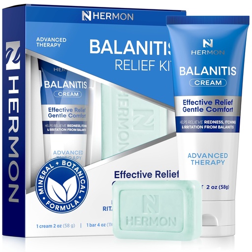 [BRSREAA6BAHQO3LF] Hermon Balanitis Treatment for Men Relief Kit: Soothing Cream 2oz & Clotrimazole 1% Cleansing Soap 4oz – Helps Relieve Redness, Itching & Irritation – Gentle Care for Sensitive Areas