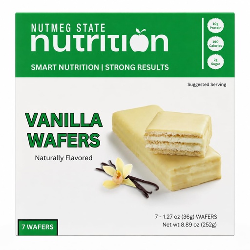[BRSRAHQBPMBAAFDD] Nutmeg State Nutrition - High Protein Wafer Bars, Protein Snack Bars, Low Calories, Low Sugar, 7 Servings Per Box (1 Box (7 Servings), Vanilla)