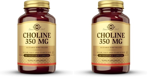 [BRSRGGQNAUHRSFDO] Solgar Choline 350 mg, 100 Vegetable Capsules - Supports Healthy Brain & Cellular Function - Vegan, Gluten Free, Dairy Free, Kosher - 100 Servings,(Pack of 2)