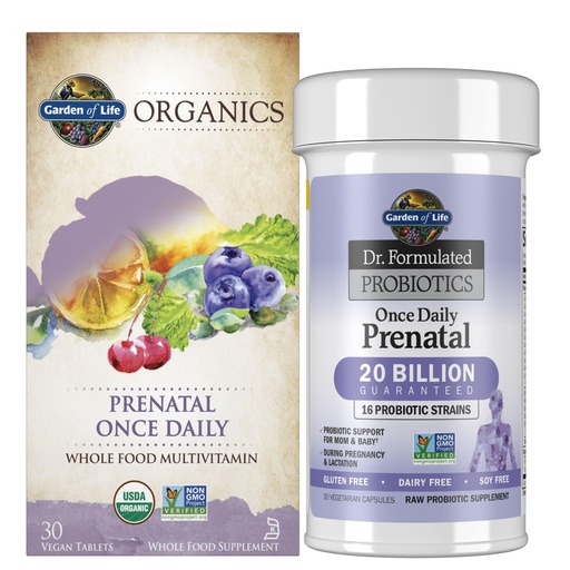 [BRSWGCAOAEHRG3T6] Garden of Life Once Daily Prenatal Bundle: Organics Prenatal Once Daily Multivitamin, 30 Vegan Tablets + Dr. Formulated Once Daily Prenatal Probiotics 20 Billion CFU, 30 Vegetarian Capsules