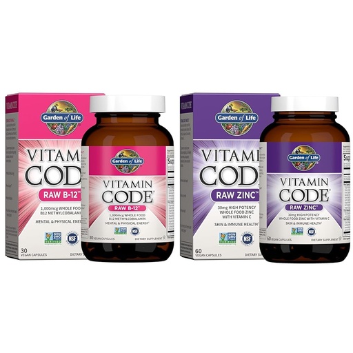 [BRSRAY33OZ6Q2AI3] Garden of Life B12 30 Capsules 1000mcg Methylcobalamin Plus Zinc 30mg High Potency Raw Zinc Vitamin C Multimineral