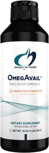 [BRSWG2TQC4MR4FYZ] Designs for Health OmegAvail Smoothie - Omega 3 TG Triglyceride Fish Oil Emulsion with DHA + EPA - Liquid Supplement for Cardiovascular + Brain Support, Mango Peach Flavor (43 Servings / 16oz)