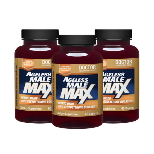 [BRSWGEIKBAMQECYZ] Ageless Male Max Total Testosterone Booster for Men (180 Caplets, 3-Pack)