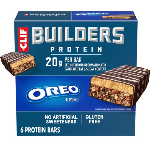 [BRSREGT5BUMQACD2] CLIF BUILDERS Protein Bars - OREO-Flavored - 20g Plant Based Protein - Gluten Free - Non-GMO - Low Glycemic - No Artificial Sweeteners - 2.4 oz. (6 Pack)