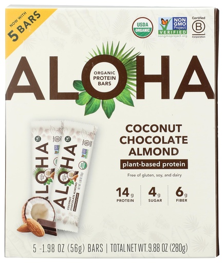 [BRSROHQ7CAMBGYDK] Aloha Organic Coconut Chocolate Almond Protein Bar 5 Count, 1.98 OZ