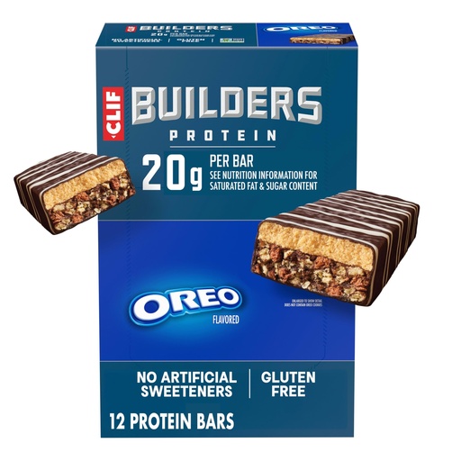 [BRSRACARBF7BQE3K] CLIF BUILDERS Protein Bars - OREO-Flavored - 20g Plant Based Protein - Gluten Free - Non-GMO - Low Glycemic - No Artificial Sweeteners - 2.4 oz. (12 Pack)
