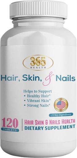 [BRSRMYDQAR6QM2D4] 365 Health Skin, Nails & Hair, Advanced Formula, 120 Tablets - Supports Collagen for Hair, Nail and Skin Health - Provides Zinc, Vitamin C & Non GMO, Vegan, Gluten & Dairy Free - 120 Servings