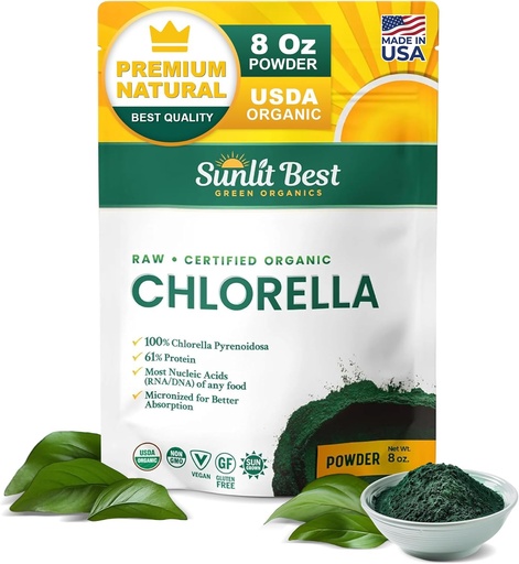 [BRSROGQBOQNG2FI3] Sunlit Best Chlorella Powder Organic USDA, Green Algae Chlorella Powder, Broken Cell Wall Chlorellas, Raw Vegan Protein Chlorophyll - Non GMO, Gluten Free Superfood, Immune Support Supplement, 8 oz
